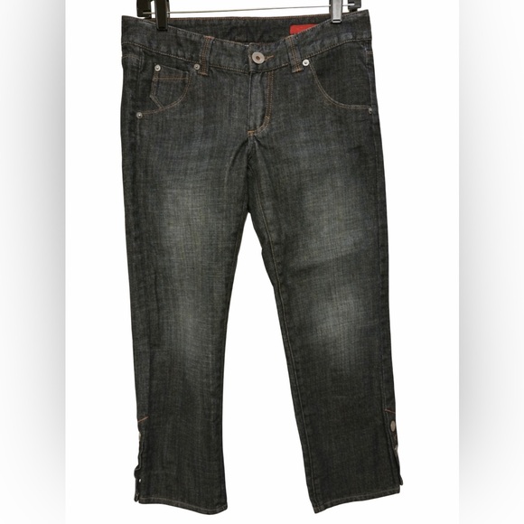 Express Denim - Express X2 Dark Wash Crop Jeans Size 6 NWOT NEW Snap Hem Stretch Denim